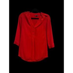 5/$15 Express Red Blouse with very small, dainty, dark grey buttons. Size XS